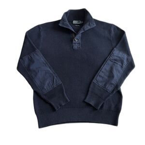 Polo Ralph Lauren Sweater Mens Large Blue Mock Neck Henley Knit Pullover Cotton